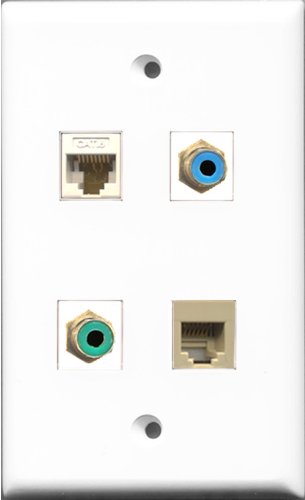 RiteAV 1 Port RCA Green and 1 Port RCA Blue and 1 Port Phone RJ11 RJ12 Beige and 1 Port Cat6 Ethernet White Wall Plate