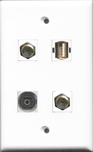 RiteAV - 2 Port Coax Cable TV- F-Type and 1 Port USB A-A and 1 Port Toslink Wall Plate