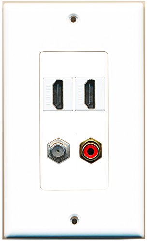 RiteAV - 2 Port HDMI 1 Port RCA Red 1 Port Coax Cable TV- F-Type Wall Plate Decorative