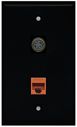 RiteAV - Black 1 Port S-Video 1 Port Cat6 Ethernet Orange Wall Plate