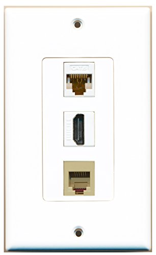 RiteAV - 1 Port HDMI and 1 Port Phone RJ11 RJ12 Beige and 1 Port Cat6 Ethernet White Decorative Wall Plate