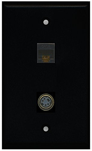 RiteAV - Black 1 Port S-Video 1 Port Cat6 Ethernet Black Wall Plate