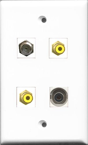 RiteAV - 2 Port RCA Yellow and 1 Port Coax Cable TV- F-Type and 1 Port 3.5mm Wall Plate