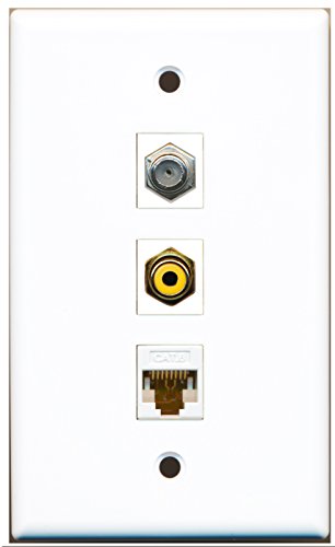 RiteAV - 1 Port RCA Yellow and 1 Port Coax Cable TV- F-Type and 1 Port Cat6 Ethernet White Wall Plate