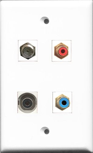 RiteAV 1 Port RCA Red and 1 Port RCA Blue and 1 Port Coax Cable TV- F-Type and 1 Port 3.5mm Wall Plate