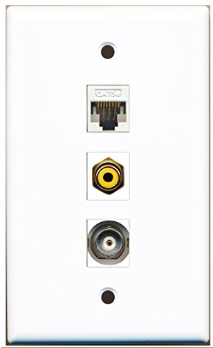 RiteAV - 1 Port RCA Yellow and 1 Port BNC and 1 Port Cat5e Ethernet White Wall Plate