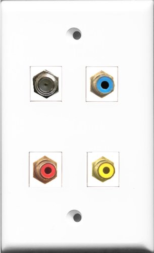 RiteAV 1 Port RCA Red and 1 Port RCA Yellow and 1 Port RCA Blue and 1 Port Coax Cable TV- F-Type Wall Plate