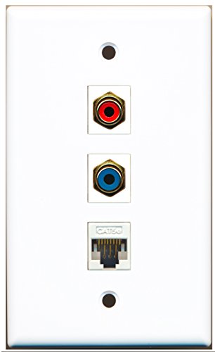 RiteAV - 1 Port RCA Red and 1 Port RCA Blue and 1 Port Cat5e Ethernet White Wall Plate