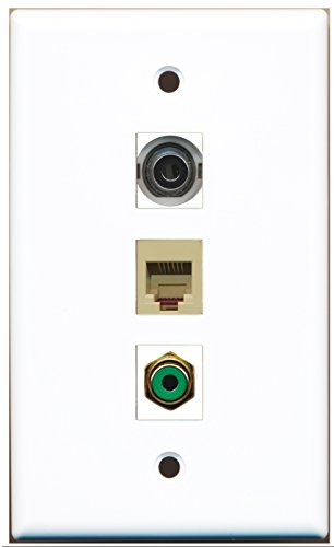 RiteAV - 1 Port RCA Green and 1 Port Phone RJ11 RJ12 Beige and 1 Port 3.5mm Wall Plate