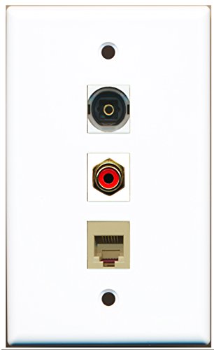 RiteAV - 1 Port RCA Red and 1 Port Phone RJ11 RJ12 Beige and 1 Port Toslink Wall Plate