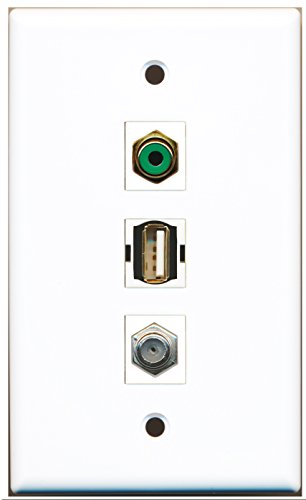 RiteAV - 1 Port RCA Green and 1 Port Coax Cable TV- F-Type and 1 Port USB A-A Wall Plate