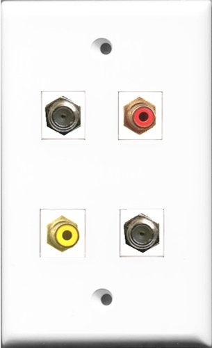 RiteAV 1 Port RCA Red and 1 Port RCA Yellow 2 Port Coax Cable TV- F-Type Wall Plate