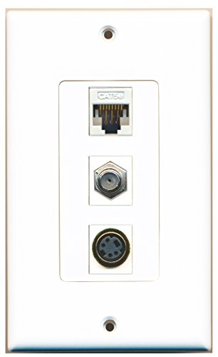 RiteAV - 1 Port Coax Cable TV- F-Type and 1 Port S-Video and 1 Port Cat5e Ethernet White Decorative Wall Plate Decorative
