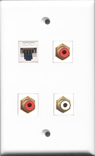 RiteAV - 2 Port RCA Red and 1 Port RCA White and 1 Port Cat5e Ethernet White Wall Plate