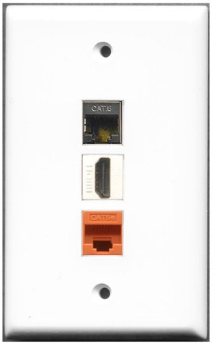 RiteAV - 1 Port HDMI 1 Shielded Cat6 Ethernet 1 Cat5e Ethernet Orange Wall Plate
