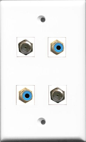 RiteAV - 2 Port RCA Blue 2 Port Coax Cable TV- F-Type Wall Plate