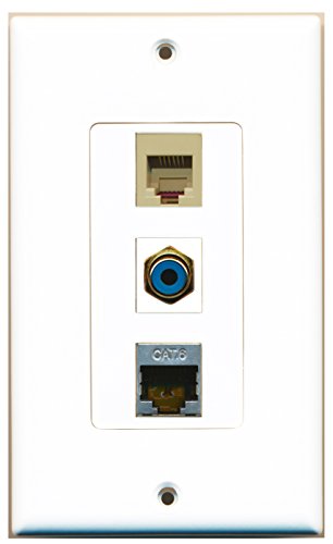 RiteAV - 1 Port RCA Blue and 1 Port Phone RJ11 RJ12 Beige and 1 Port Shielded Cat6 Ethernet Decorative Wall Plate Decorative