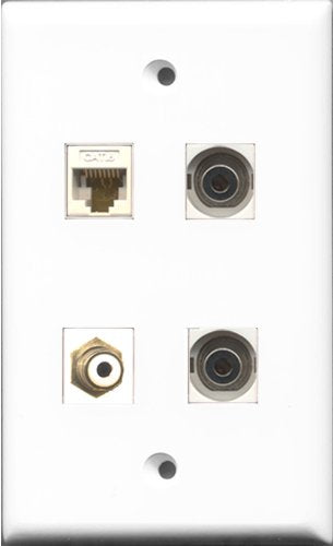 RiteAV 1 Port RCA White 2 Port 3.5mm and 1 Port Cat6 Ethernet White Wall Plate