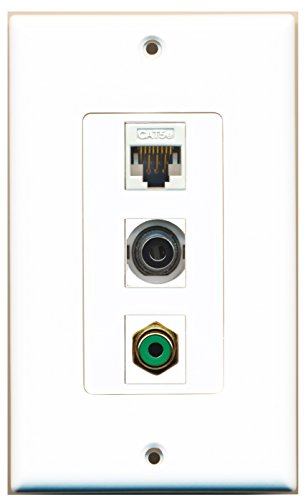 RiteAV - 1 Port RCA Green and 1 Port 3.5mm and 1 Port Cat5e Ethernet White Decorative Wall Plate Decorative