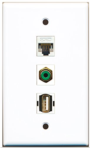 RiteAV - 1 Port RCA Green and 1 Port USB A-A and 1 Port Cat5e Ethernet White Wall Plate