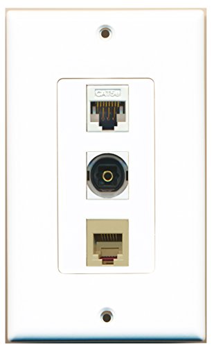 RiteAV - 1 Port Phone RJ11 RJ12 Beige and 1 Port Toslink and 1 Port Cat5e Ethernet White Decorative Wall Plate Decorative
