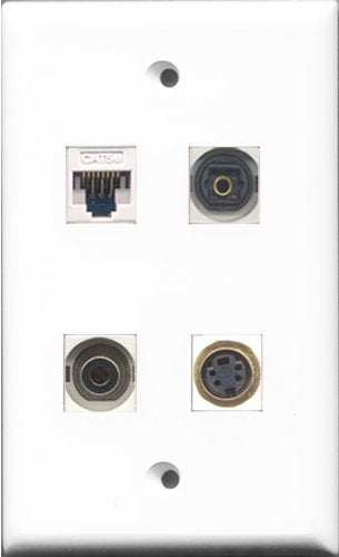 RiteAV 1 Port S-Video and 1 Port Toslink and 1 Port 3.5mm and 1 Port Cat5e Ethernet White Wall Plate