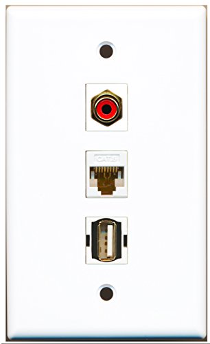 RiteAV - 1 Port RCA Red and 1 Port USB A-A and 1 Port Cat6 Ethernet White Wall Plate