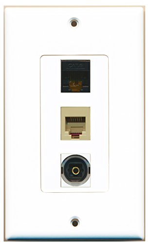 RiteAV - 1 Port Phone RJ11 RJ12 Beige and 1 Port Toslink and 1 Port Cat6 Ethernet Black Decorative Wall Plate Decorative