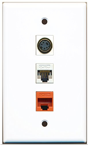RiteAV - 1 Port S-Video 1 Cat5e Ethernet White 1 Cat5e Ethernet Orange Wall Plate