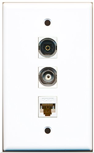 RiteAV - 1 Port Toslink and 1 Port BNC and 1 Port Cat6 Ethernet White Wall Plate