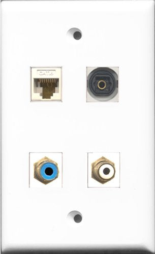 RiteAV 1 Port RCA White and 1 Port RCA Blue and 1 Port Toslink and 1 Port Cat6 Ethernet White Wall Plate