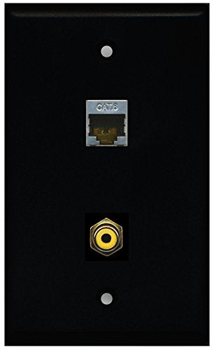 RiteAV - Black 1 Port RCA Yellow 1 Port Shielded Cat6 Ethernet Wall Plate
