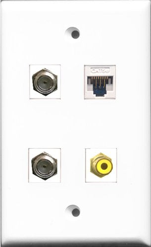 RiteAV 1 Port RCA Yellow 2 Port Coax Cable TV- F-Type and 1 Port Cat5e Ethernet White Wall Plate