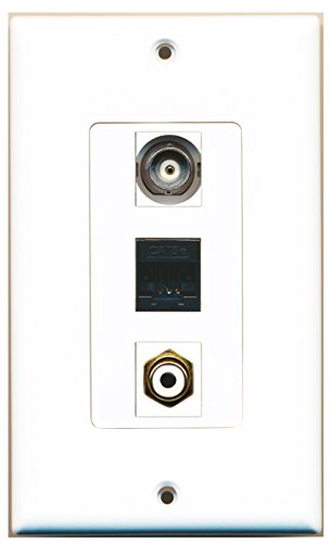 RiteAV - 1 Port RCA White and 1 Port BNC and 1 Port Cat5e Ethernet Black Wall Plate Decorative