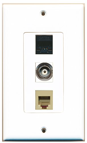 RiteAV - 1 Port Phone RJ11 RJ12 Beige and 1 Port BNC and 1 Port Cat5e Ethernet Black Decorative Wall Plate Decorative