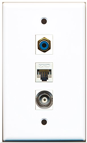 RiteAV - 1 Port RCA Blue and 1 Port BNC and 1 Port Cat5e Ethernet White Wall Plate