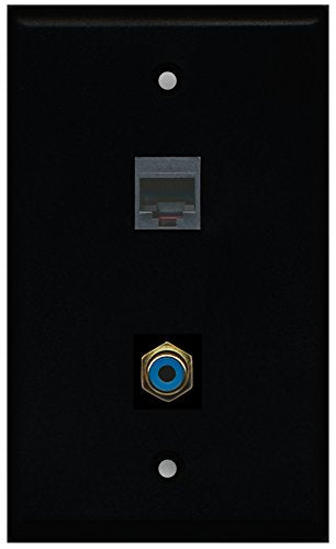 RiteAV - Black 1 Port RCA Blue 1 Port Phone Black Wall Plate