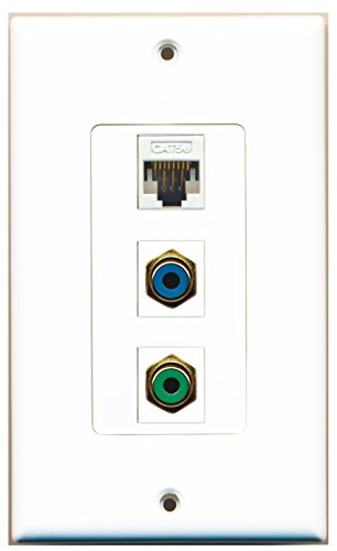 RiteAV - 1 Port RCA Green and 1 Port RCA Blue and 1 Port Cat5e Ethernet White Decorative Wall Plate Decorative