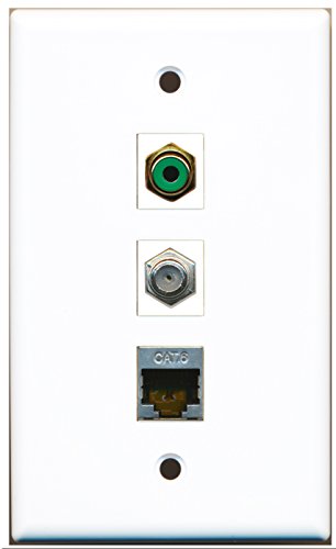 RiteAV - 1 Port RCA Green and 1 Port Coax Cable TV- F-Type and 1 Port Shielded Cat6 Ethernet Wall Plate