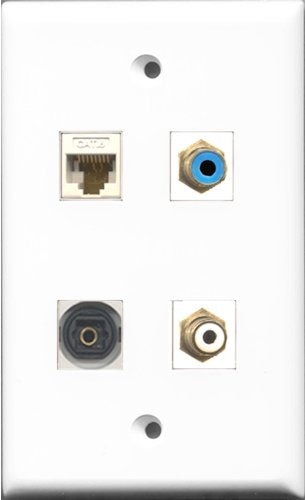 RiteAV 1 Port RCA White and 1 Port RCA Blue and 1 Port Toslink and 1 Port Cat6 Ethernet White Wall Plate