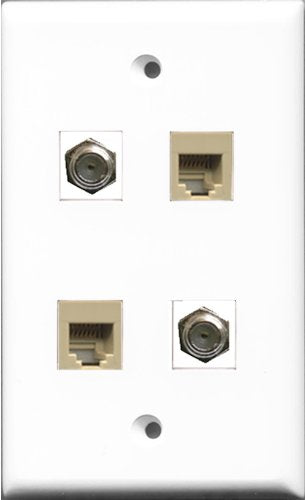 RiteAV - 2 Port Coax Cable TV- F-Type 2 Port Phone RJ11 RJ12 Beige Wall Plate