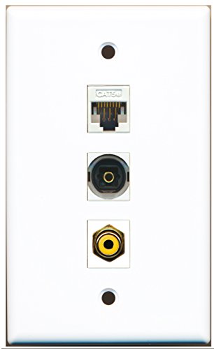 RiteAV - 1 Port RCA Yellow and 1 Port Toslink and 1 Port Cat5e Ethernet White Wall Plate
