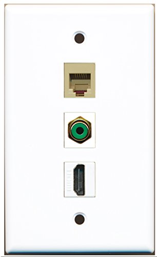 RiteAV - 1 Port HDMI and 1 Port RCA Green and 1 Port Phone RJ11 RJ12 Beige Wall Plate