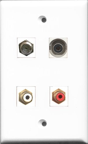 RiteAV 1 Port RCA Red and 1 Port RCA White and 1 Port Coax Cable TV- F-Type and 1 Port 3.5mm Wall Plate