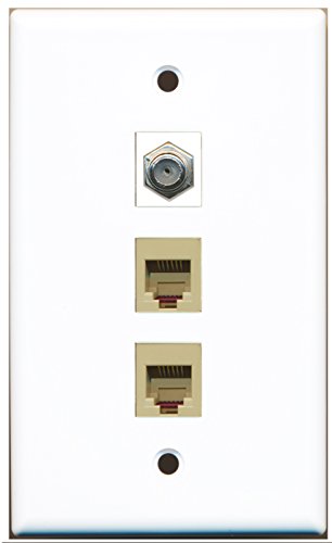 RiteAV - 1 Port Coax Cable TV- F-Type 2 Port Phone RJ11 RJ12 Beige Wall Plate