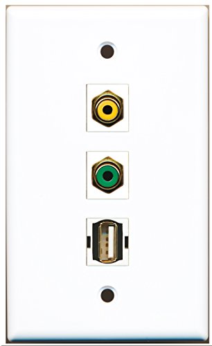 RiteAV - 1 Port RCA Yellow and 1 Port RCA Green and 1 Port USB A-A Wall Plate