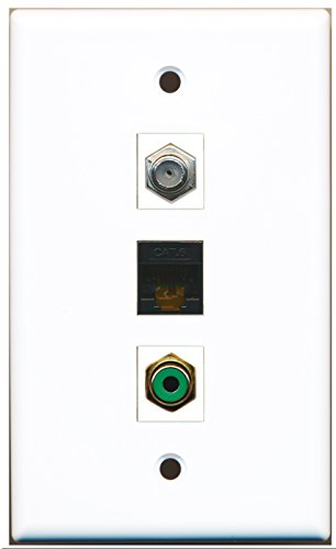 RiteAV - 1 Port RCA Green and 1 Port Coax Cable TV- F-Type and 1 Port Cat6 Ethernet Black Wall Plate