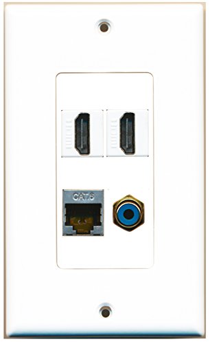 RiteAV - 2 Port HDMI 1 Port RCA Blue 1 Port Shielded Cat6 Ethernet Wall Plate Decorative