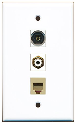 RiteAV - 1 Port RCA White and 1 Port Phone RJ11 RJ12 Beige and 1 Port Toslink Wall Plate