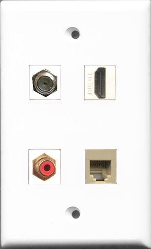 RiteAV 1 Port HDMI and 1 Port RCA Red and 1 Port Coax Cable TV- F-Type and 1 Port Phone RJ11 RJ12 Beige Wall Plate